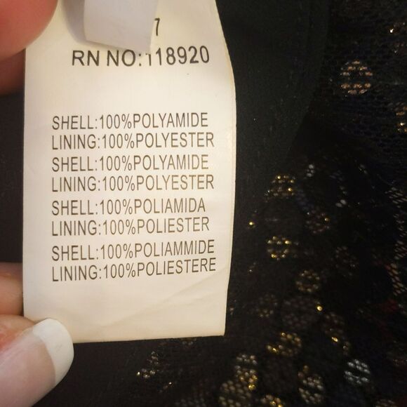 FRNCH black short sleeve blouse, back zip, heavily sequined (gold), M - Picture 6 of 8